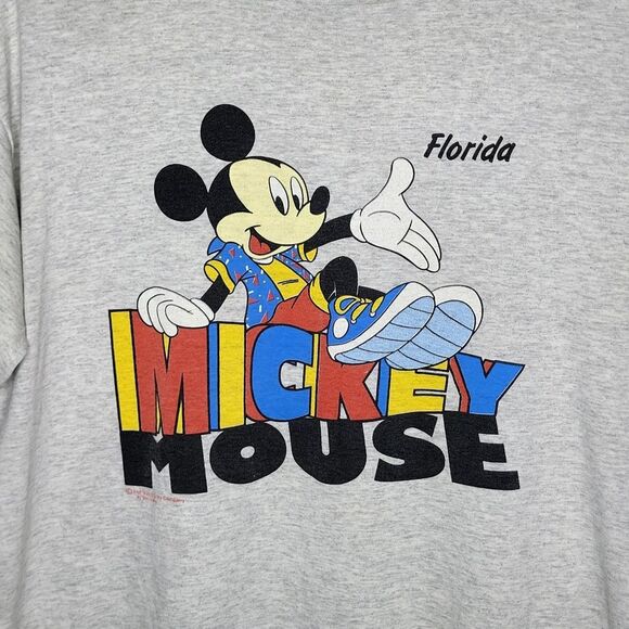 Vintage Mickey Mouse Florida Single Stitch Gray Mickey Mouse T-Shirt Size Large - Picture 2 of 6